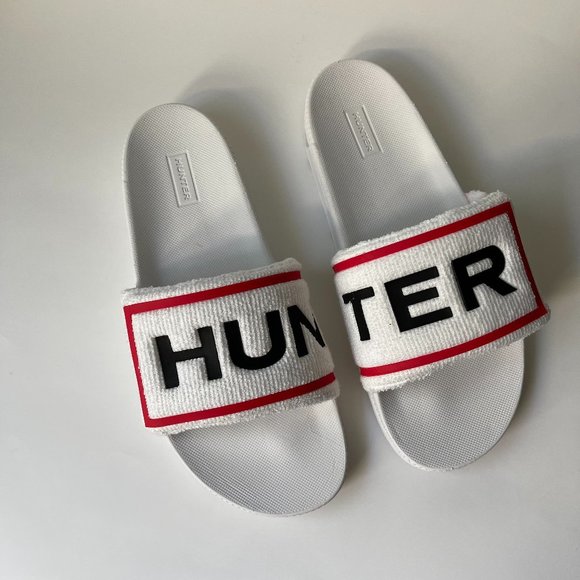HUNTER Original White Terry Slide Sandals - Picture 3 of 11